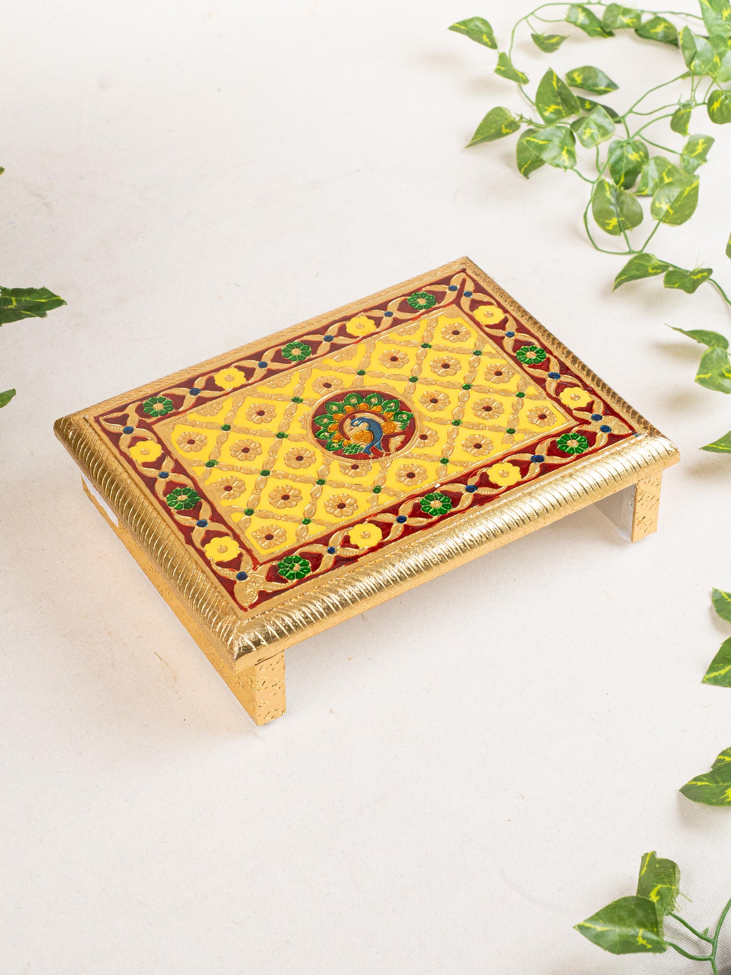 Meenakari Bajot - Peacock Design - 9x12 inch - Yellow - WL5212-1