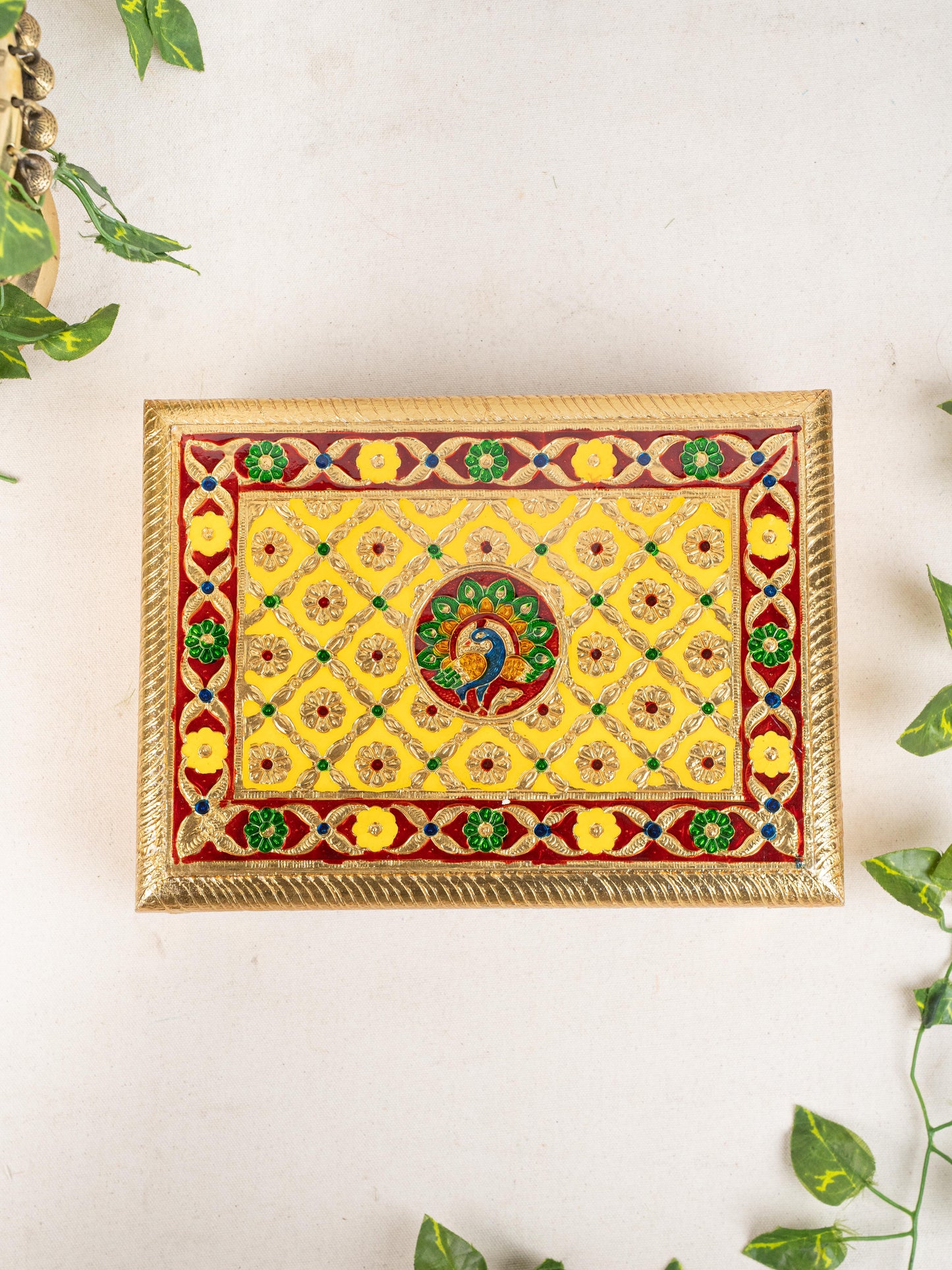 Meenakari Bajot - Peacock Design - 9x12 inch - Yellow - WL5212-1