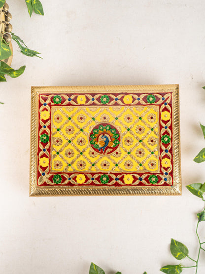 Meenakari Bajot - Peacock Design - 9x12 inch - Yellow - WL5212-1