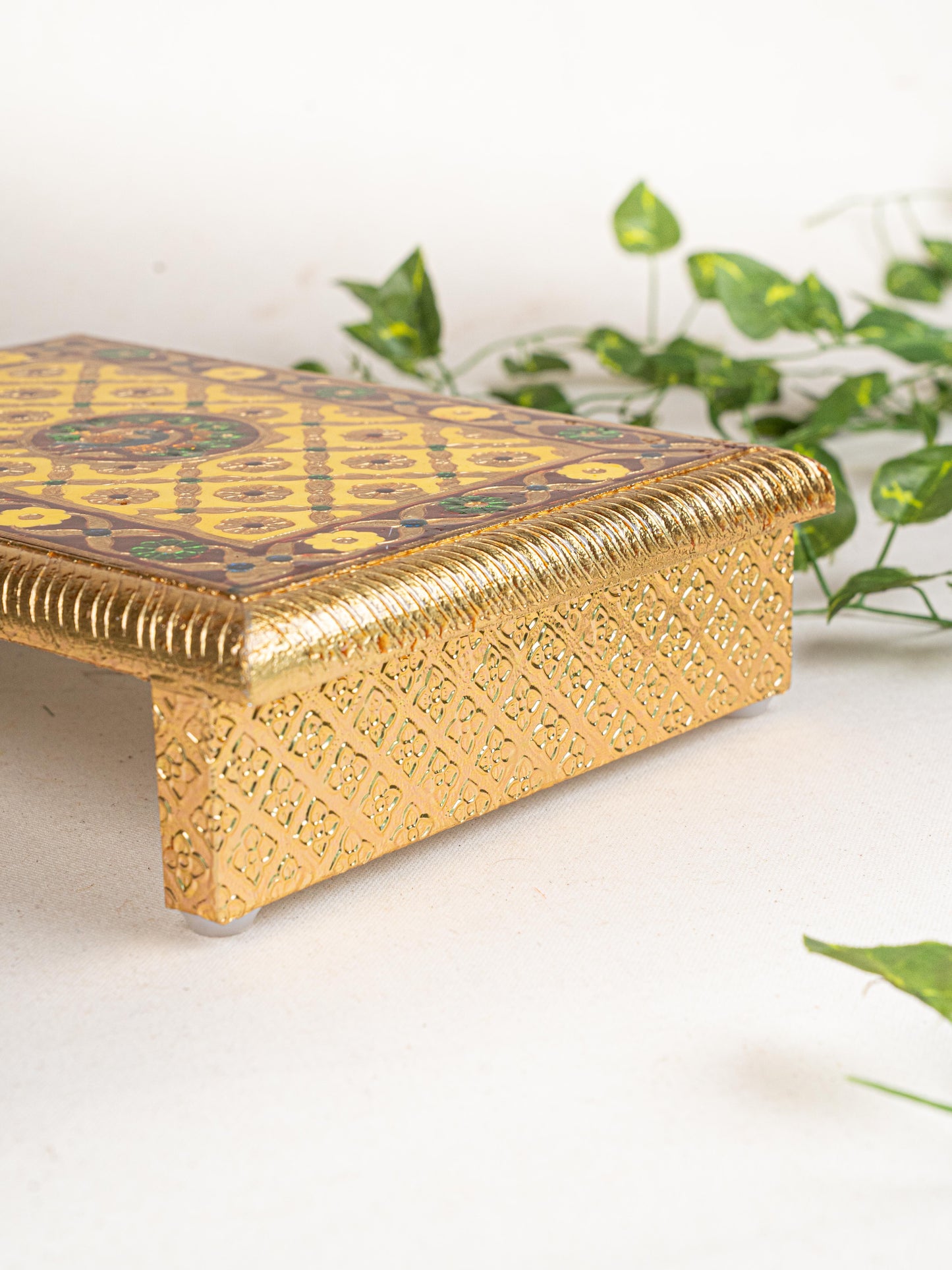 Meenakari Bajot - Peacock Design - 9x12 inch - Yellow - WL5212-1