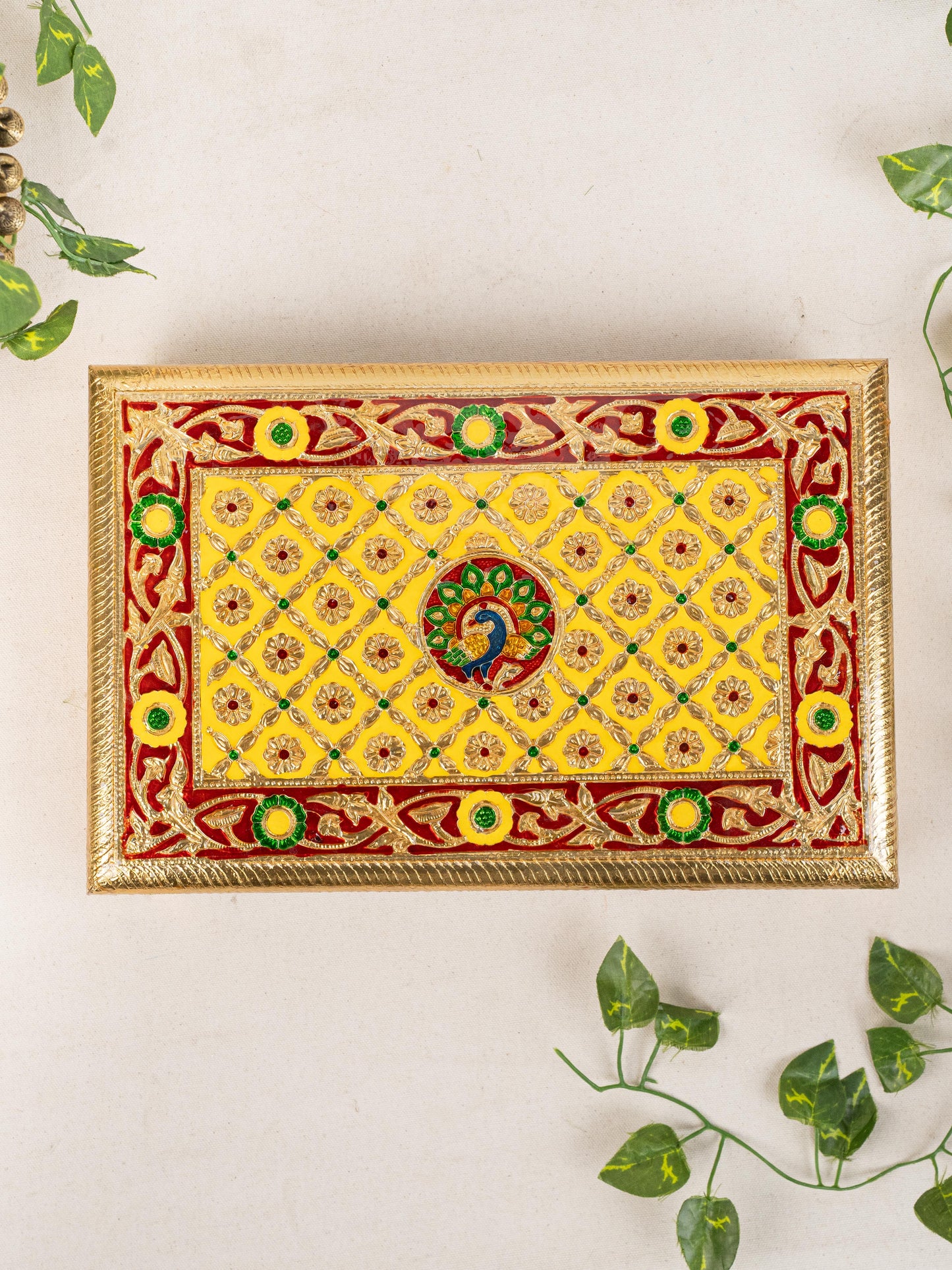 Meenakari Bajot - Peacock Design - 10x15 inch - Yellow - WL5212-2