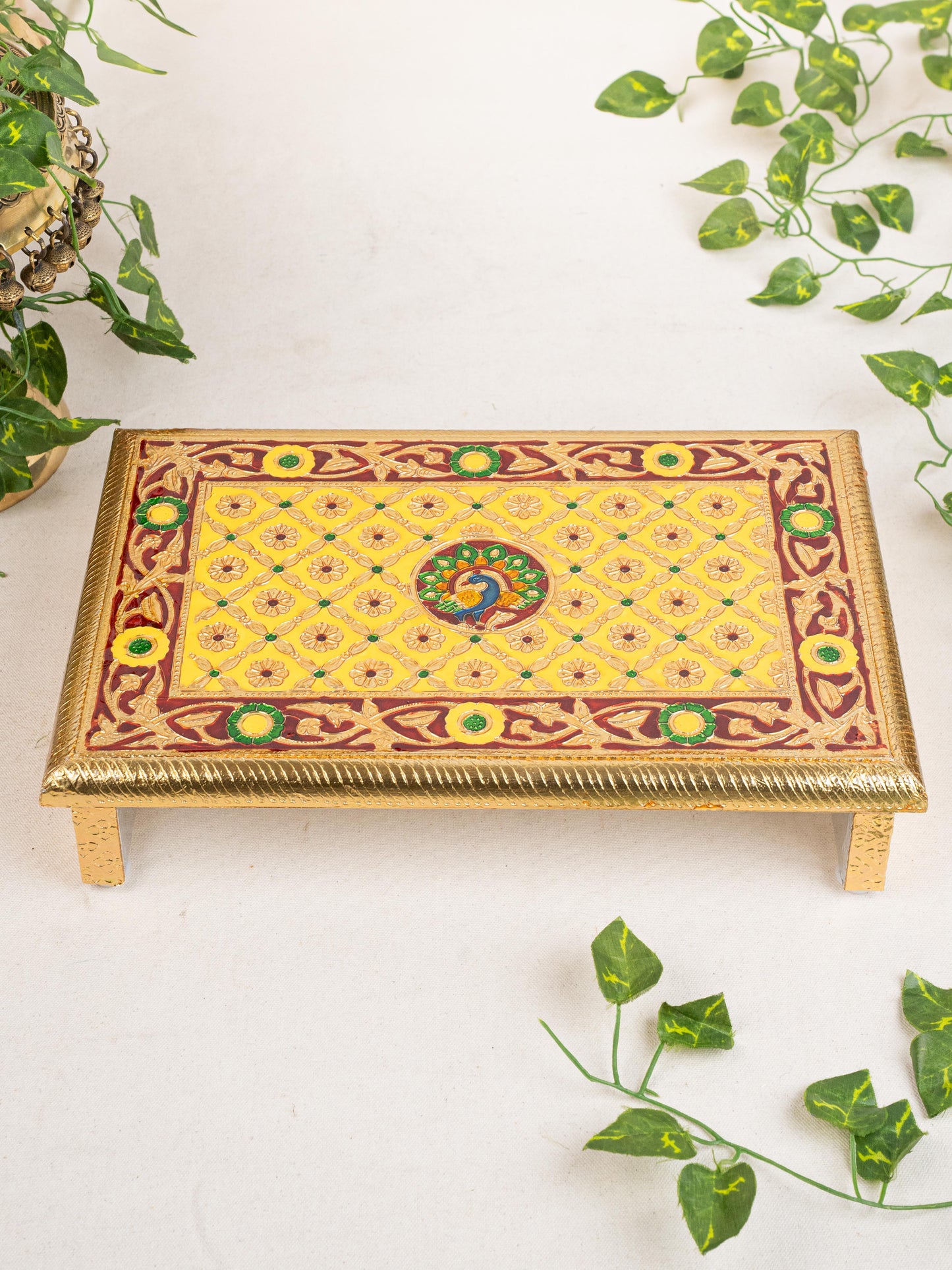 Meenakari Bajot - Peacock Design - 10x15 inch - Yellow - WL5212-2