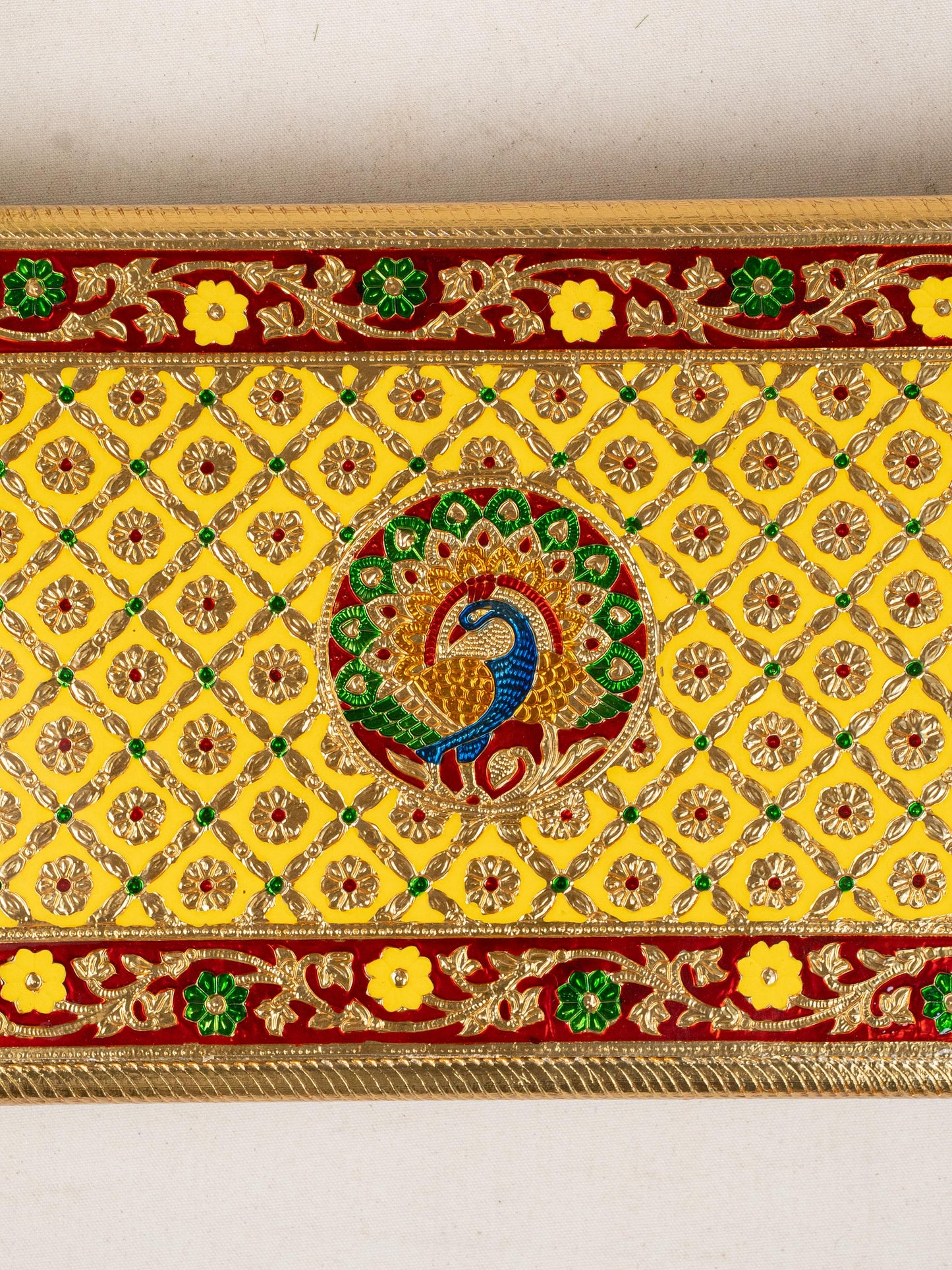 Meenakari Bajot - Peacock Design - 12x18 inch - Yellow - WL5212-3
