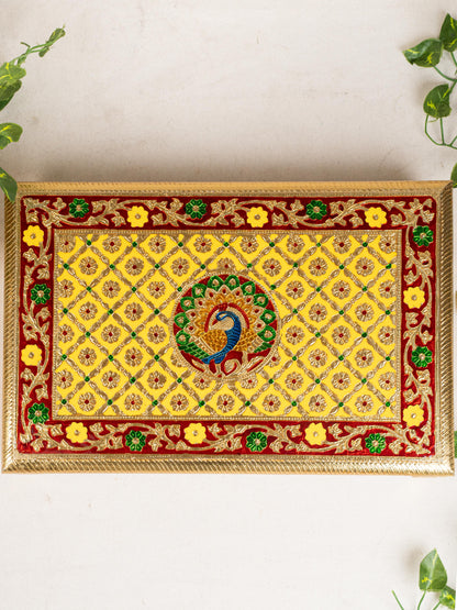 Meenakari Bajot - Peacock Design - 12x18 inch - Yellow - WL5212-3
