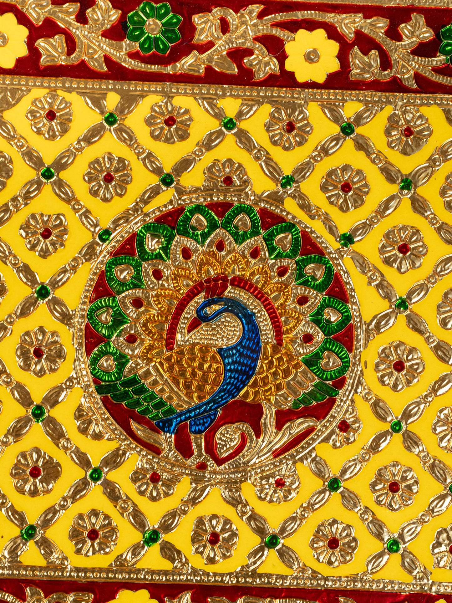 Meenakari Bajot - Peacock Design - 12x18 inch - Yellow - WL5212-3