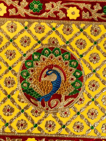 Meenakari Bajot - Peacock Design - 12x18 inch - Yellow - WL5212-3