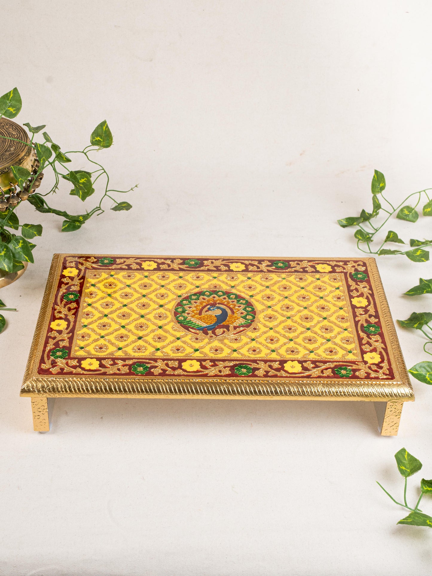 Meenakari Bajot - Peacock Design - 12x18 inch - Yellow - WL5212-3
