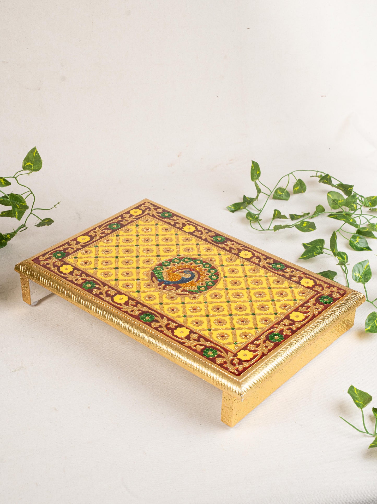 Meenakari Bajot - Peacock Design - 12x18 inch - Yellow - WL5212-3