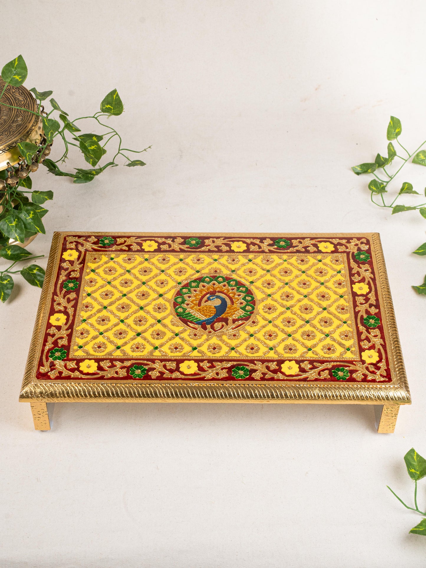 Meenakari Bajot - Peacock Design - 12x18 inch - Yellow - WL5212-3