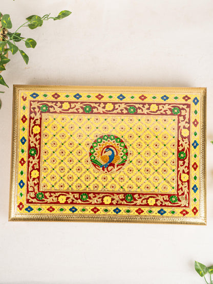 Meenakari Bajot - Peacock Design - 15x21 inch -  Yellow - WL5212-4