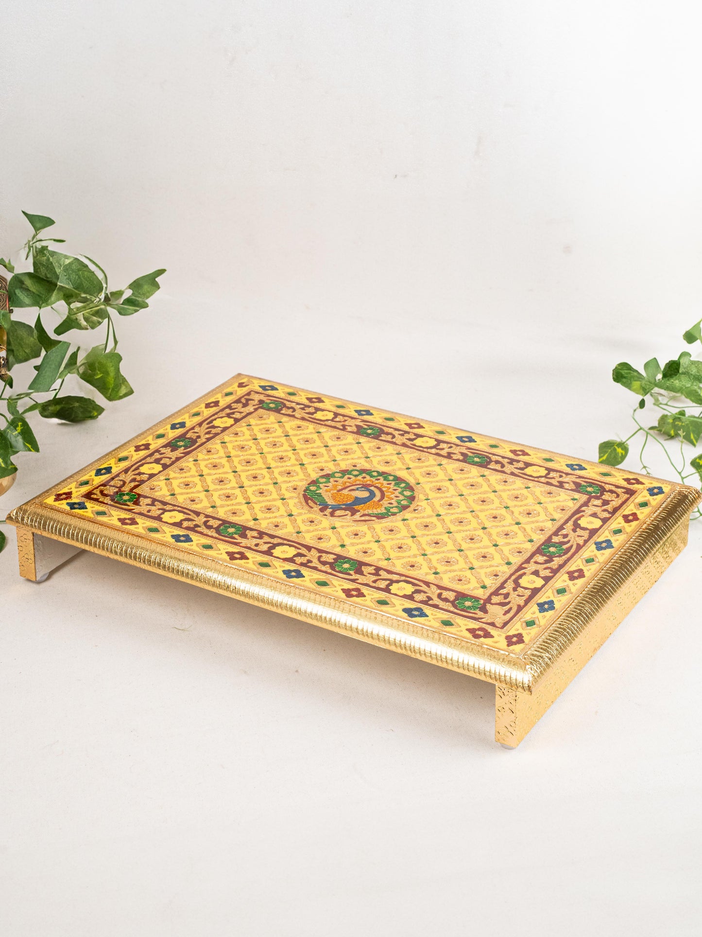 Meenakari Bajot - Peacock Design - 15x21 inch -  Yellow - WL5212-4