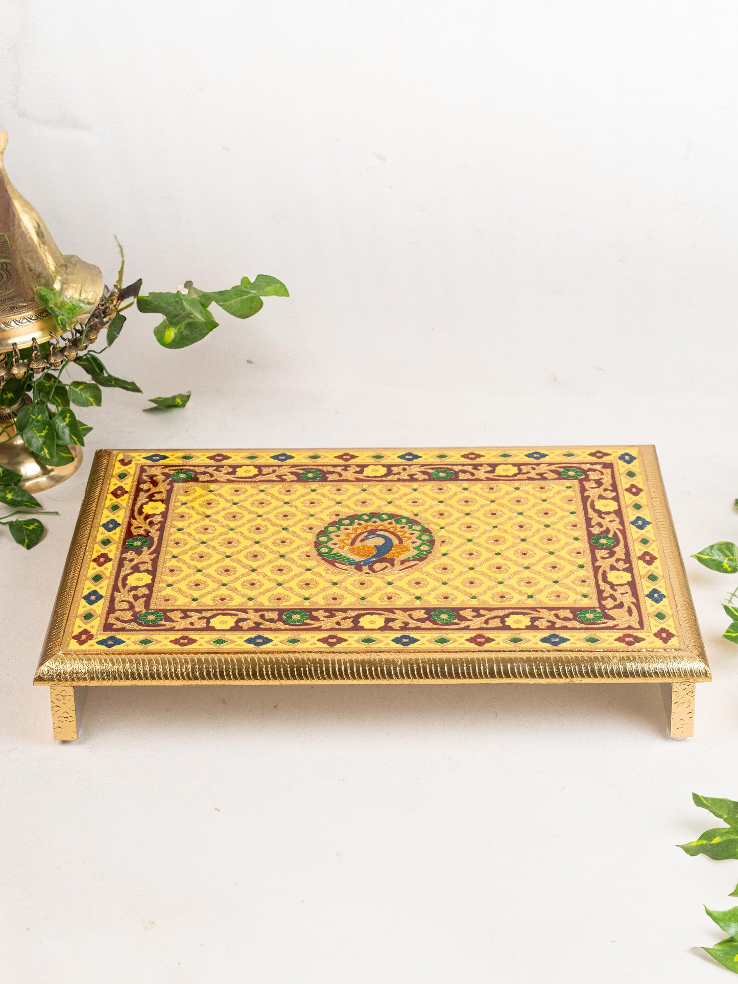 Meenakari Bajot - Peacock Design - 15x21 inch -  Yellow - WL5212-4