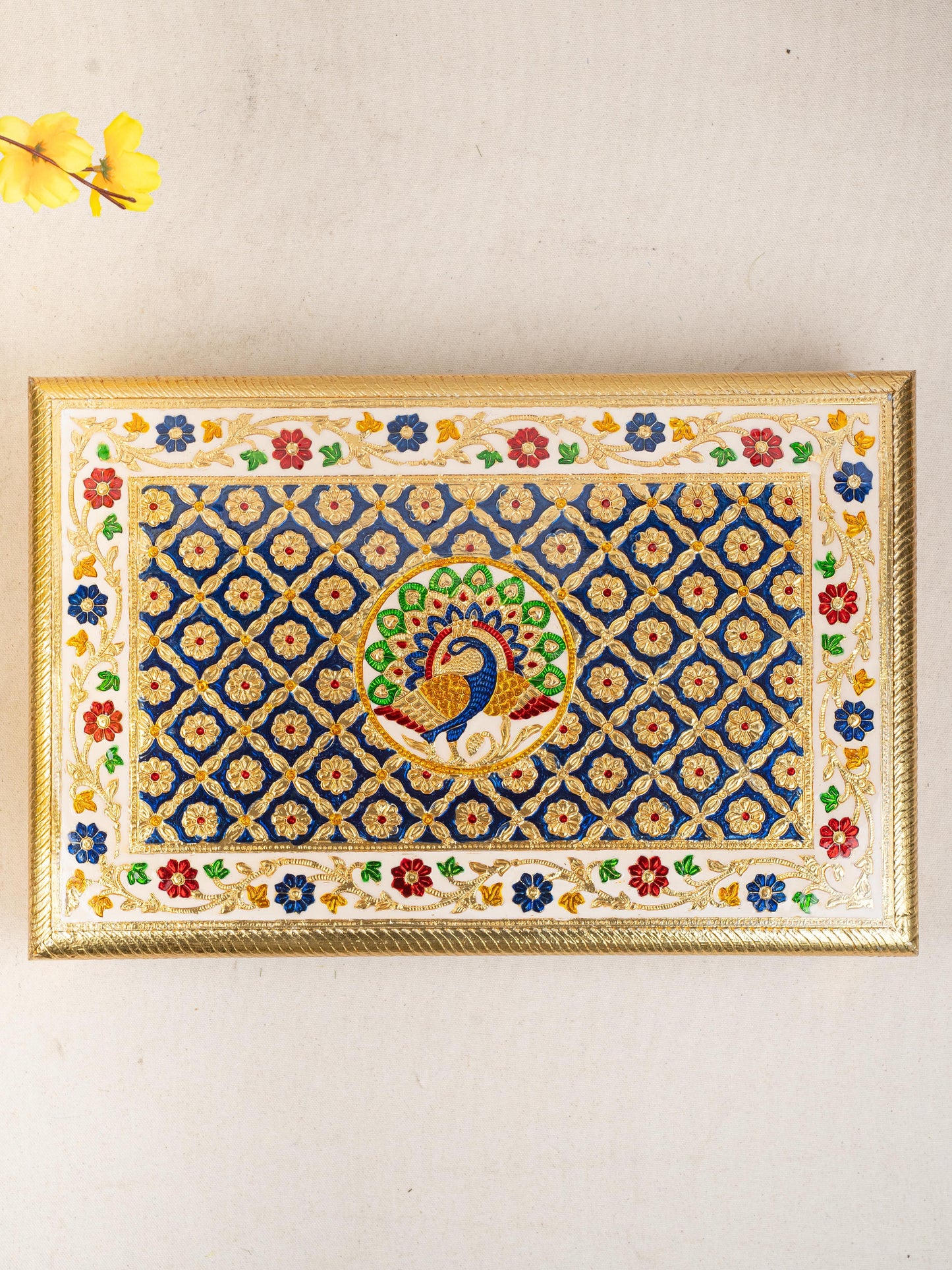 Meenakari Bajot - Peacock Design - 12x18 inch - Blue - WL5213-3