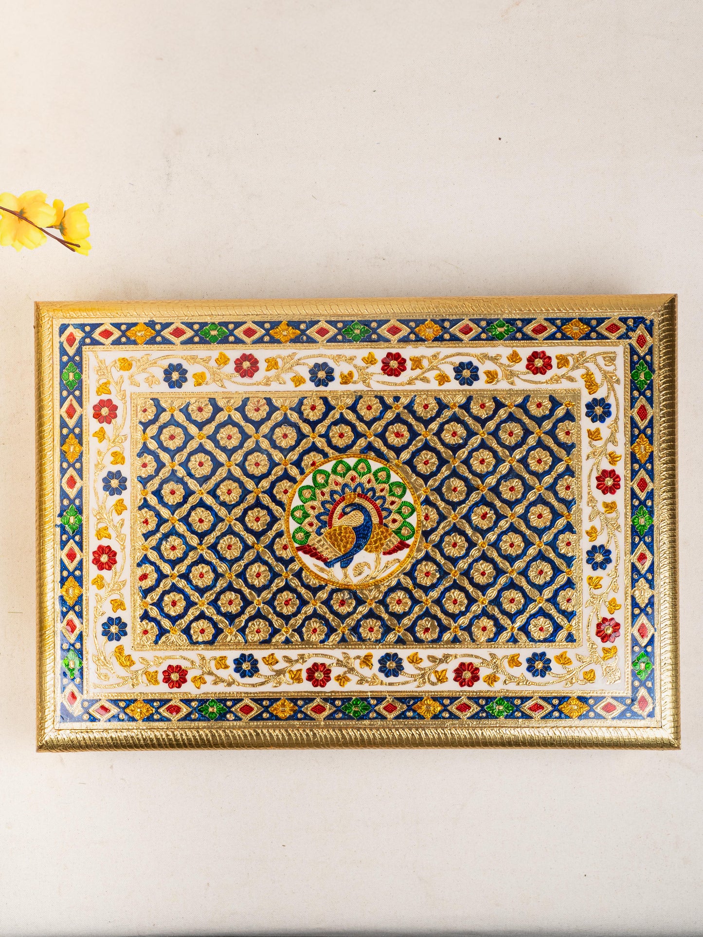 Meenakari Bajot - Peacock Design - 15x21 inch -  Blue - WL5213-4