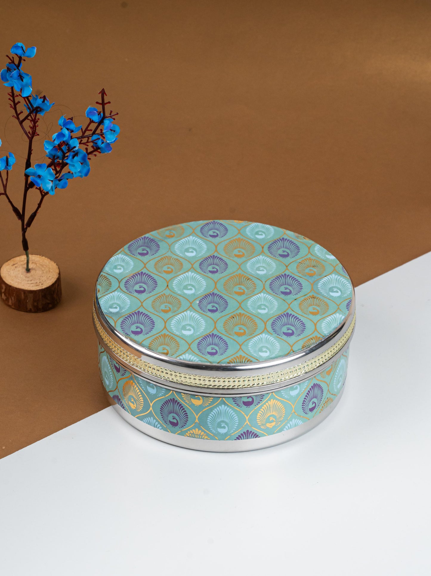 Digital Print Meenakari - Peacock Design - Poori Box - 7 inch - WL5216