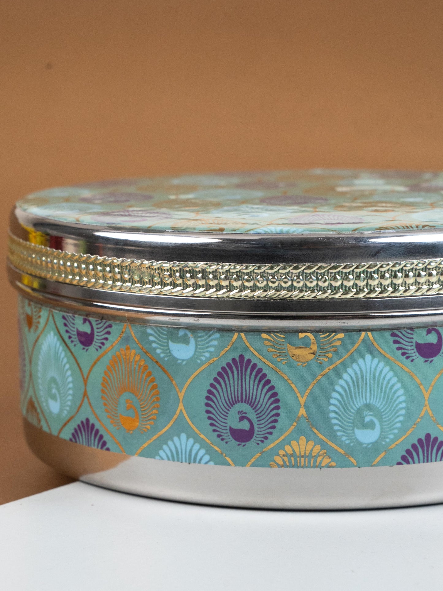 Digital Print Meenakari - Peacock Design - Poori Box - 7 inch - WL5216