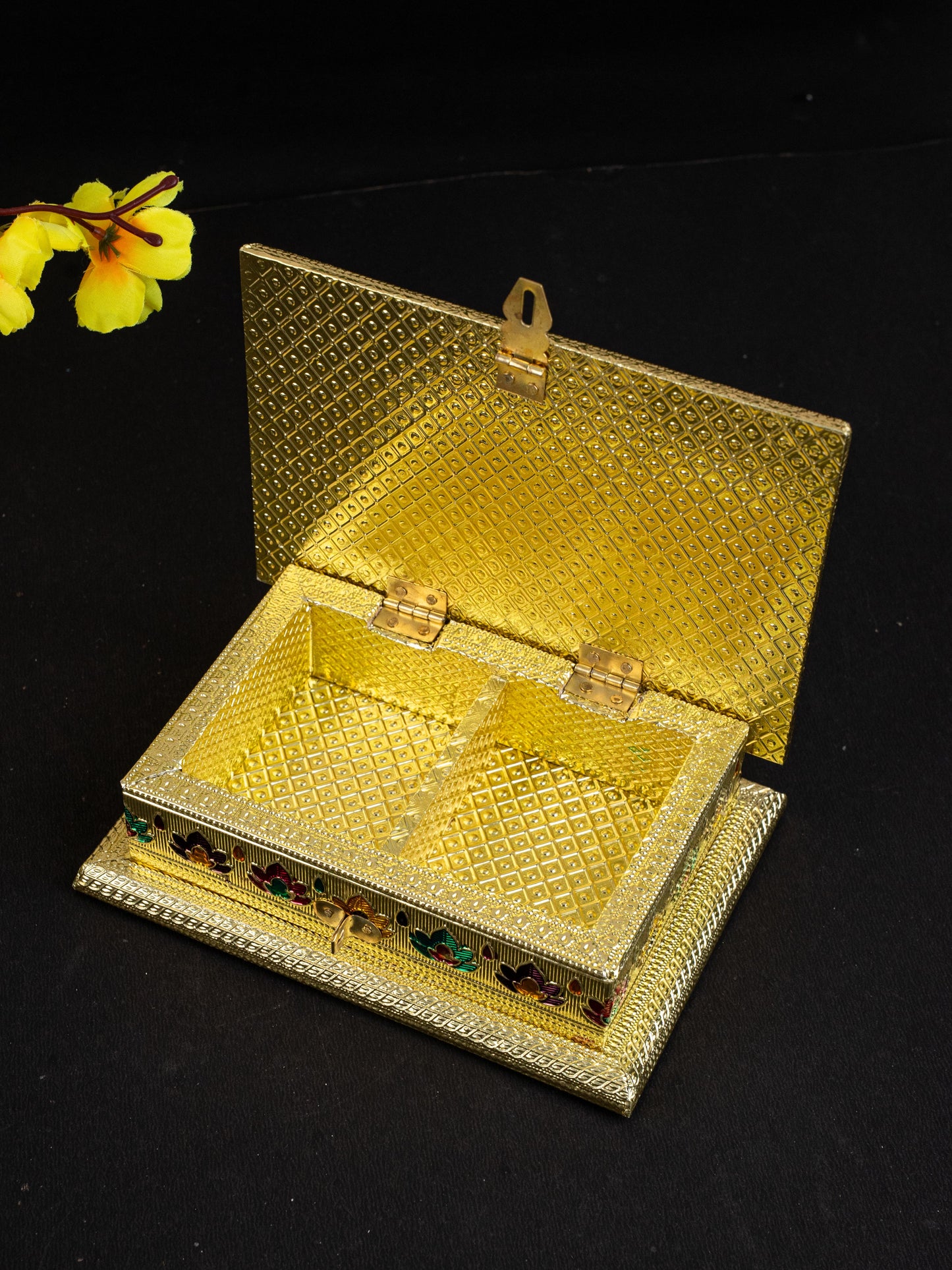 Customized - Meenakari Dry Fruit Box - Gold - 9x7 inch - WL5218