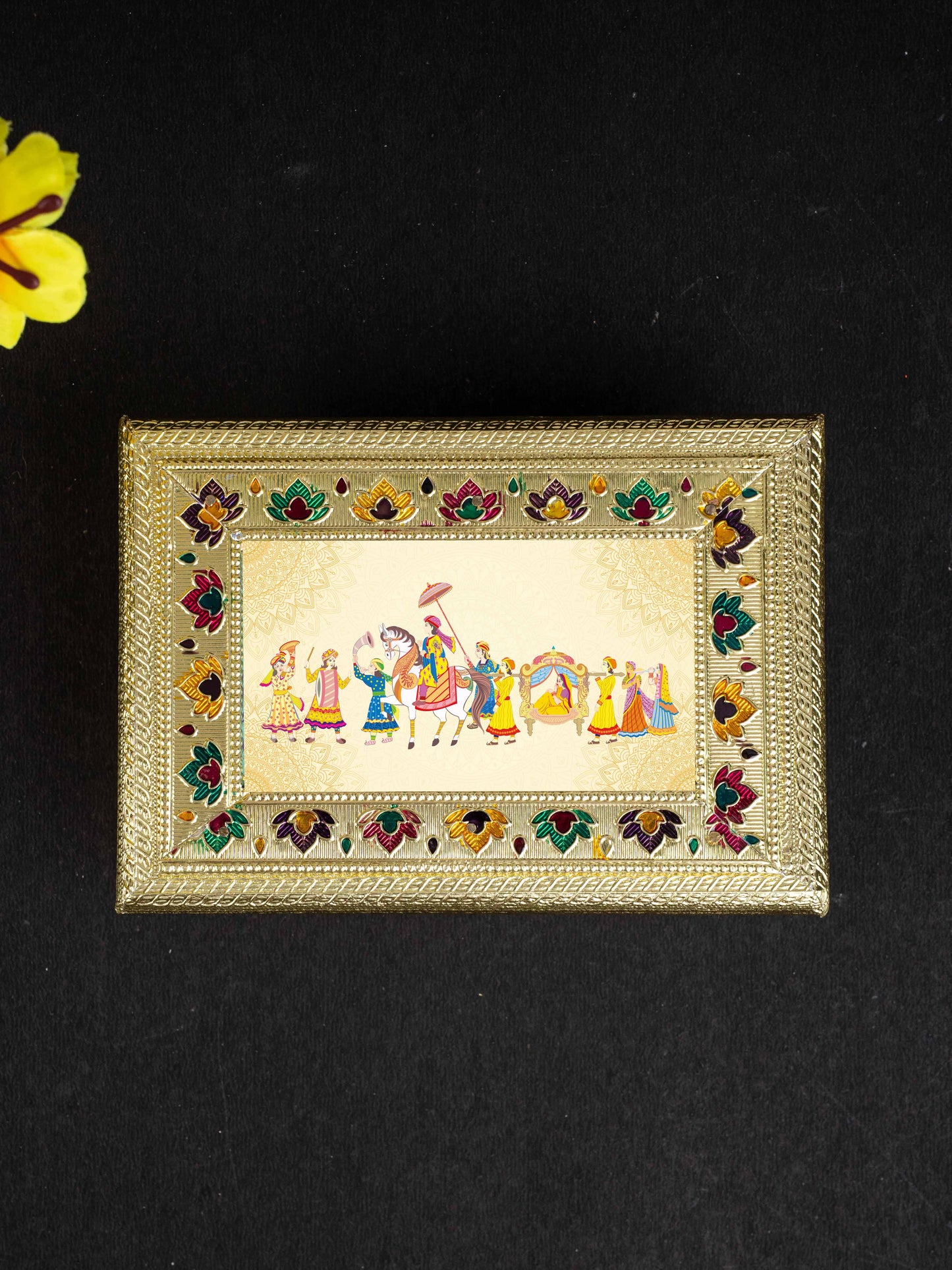 Customized - Meenakari Dry Fruit Box - Gold - 9x7 inch - WL5218