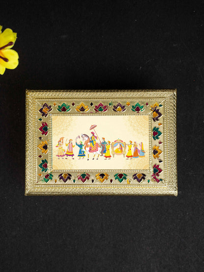 Customized - Meenakari Dry Fruit Box - Gold - 9x7 inch - WL5218