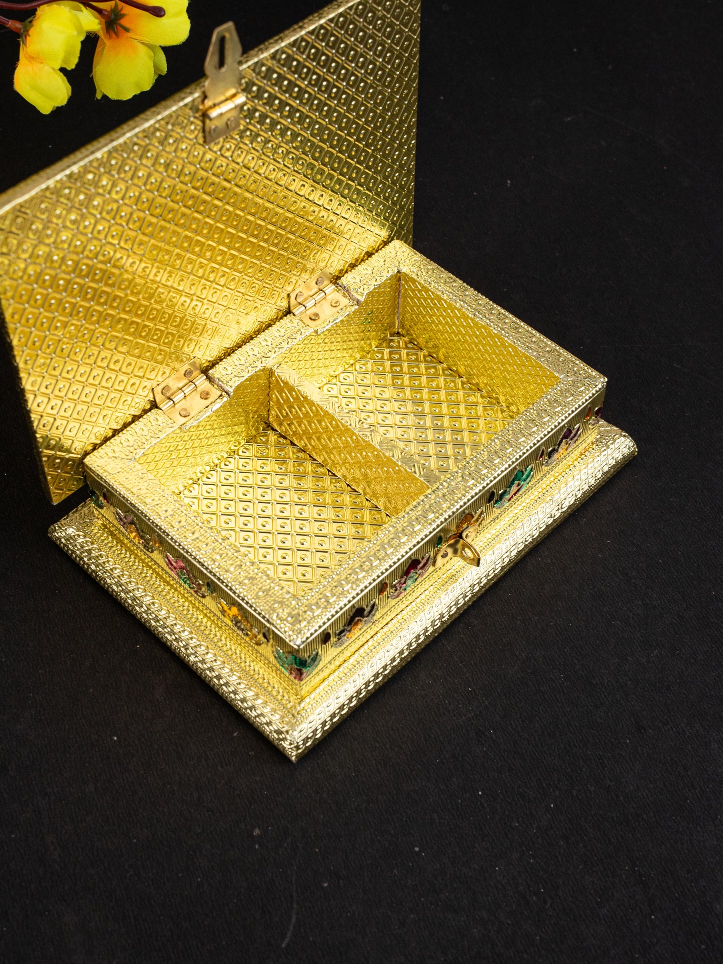 Customized - Meenakari Dry Fruit Box - Gold - 9x7 inch - WL5218