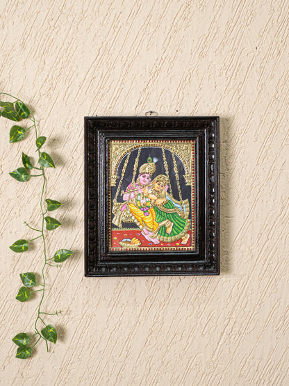 Tanjore Painting - Radha Krishna - Flat (Gold Foil) - 10x8 inch - WL5227