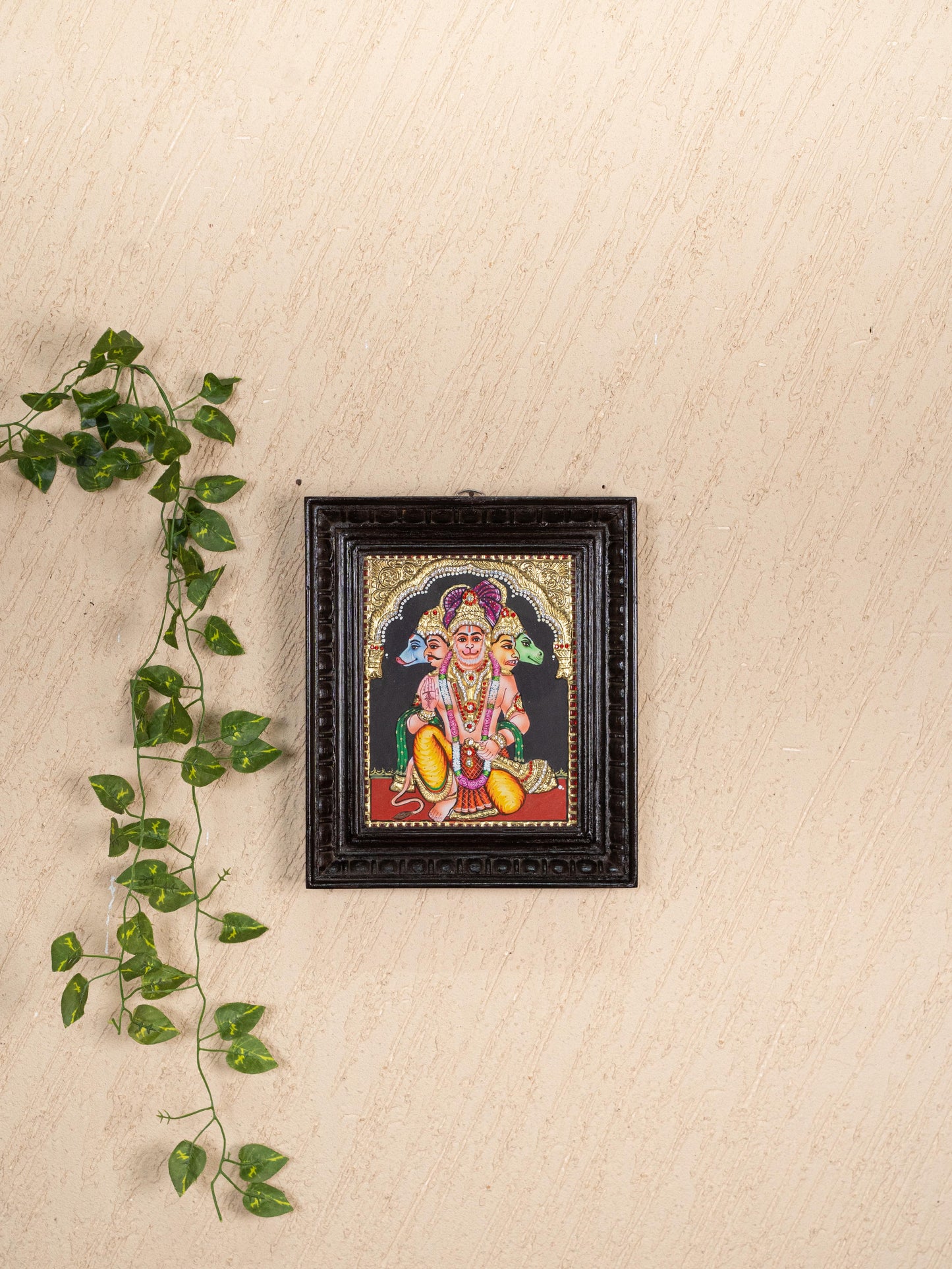 Tanjore Painting - Panchamukhi Hanuman - Semi Embossed - 10x8 inch - WL5229