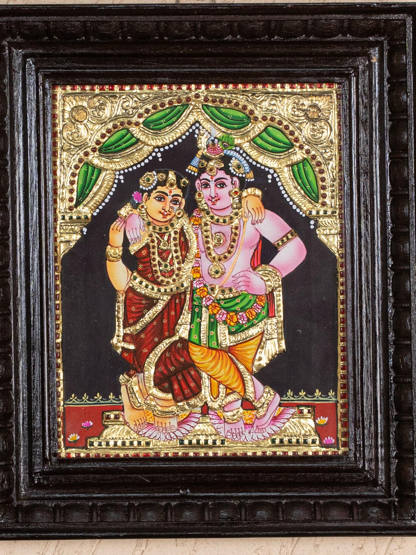 Tanjore Painting - Radha-Krishna - Flat (Gold Foil) - 10x8 inch - WL5231