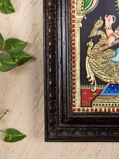 Tanjore Painting - Swan Saraswathi - Flat (Gold Foil) - 12x10 inch - WL5233