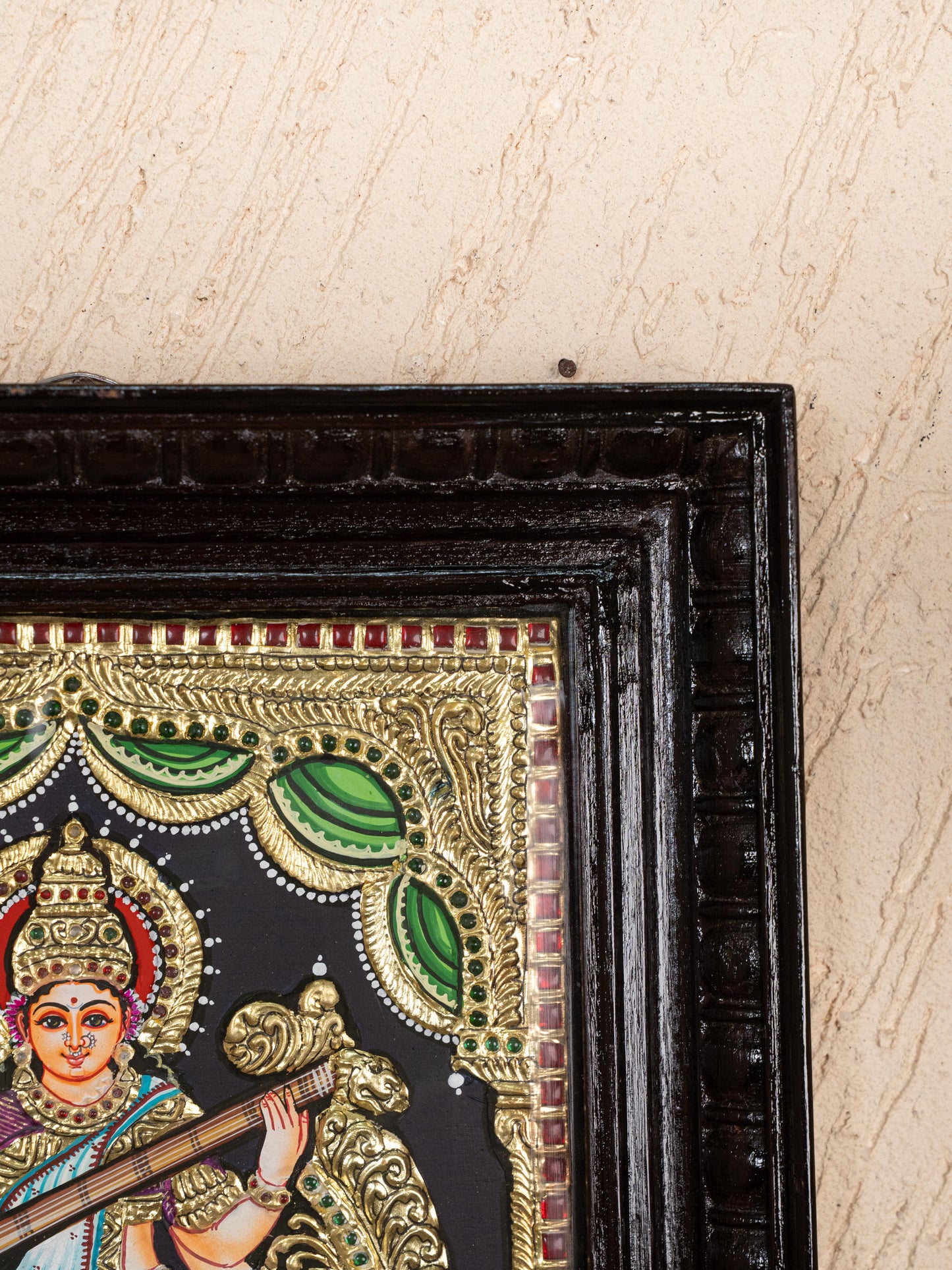 Tanjore Painting - Swan Saraswathi - Flat (Gold Foil) - 12x10 inch - WL5233
