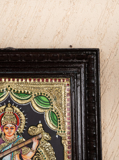 Tanjore Painting - Swan Saraswathi - Flat (Gold Foil) - 12x10 inch - WL5233