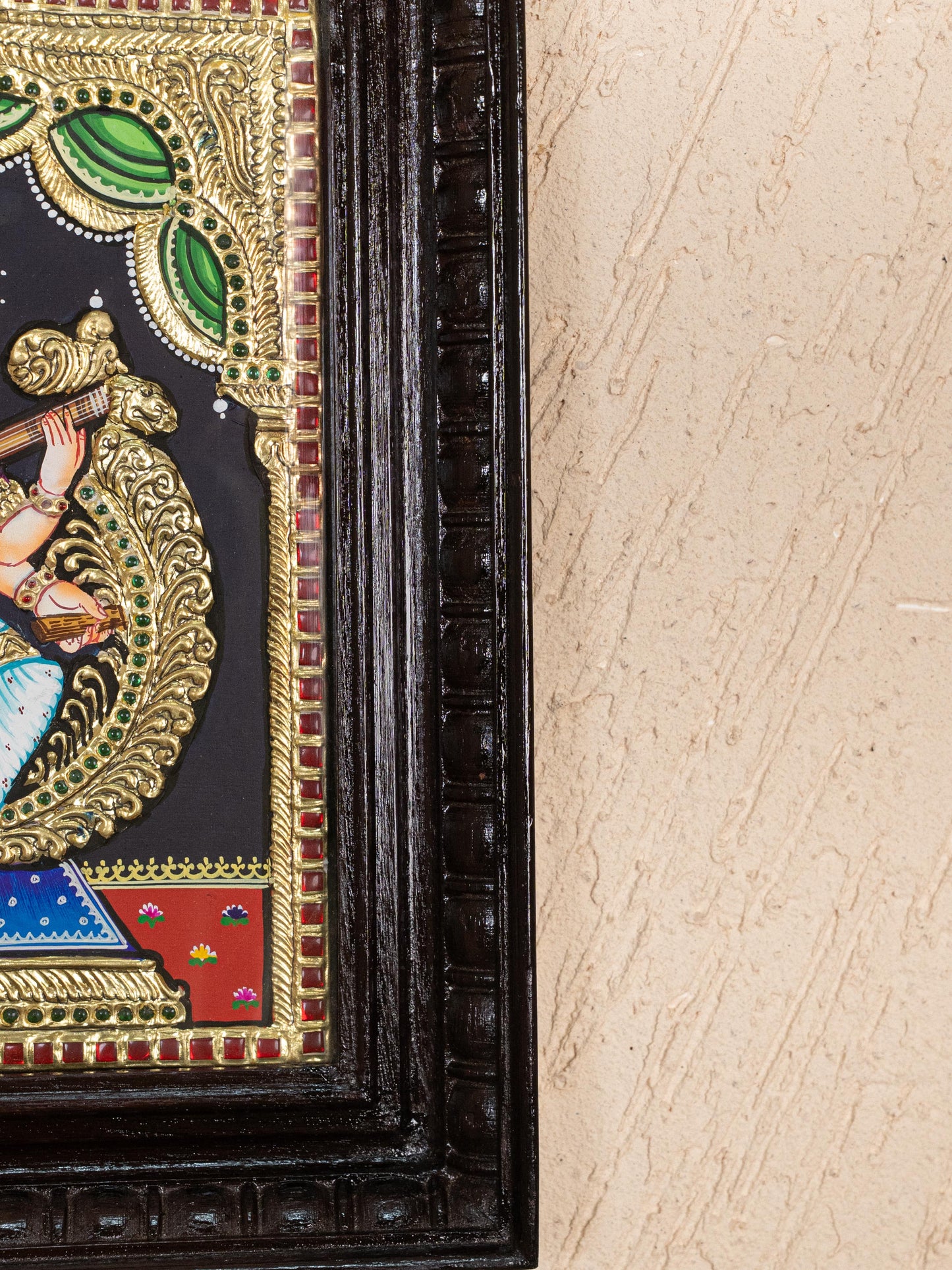 Tanjore Painting - Swan Saraswathi - Flat (Gold Foil) - 12x10 inch - WL5233
