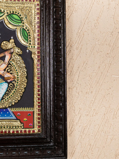 Tanjore Painting - Swan Saraswathi - Flat (Gold Foil) - 12x10 inch - WL5233