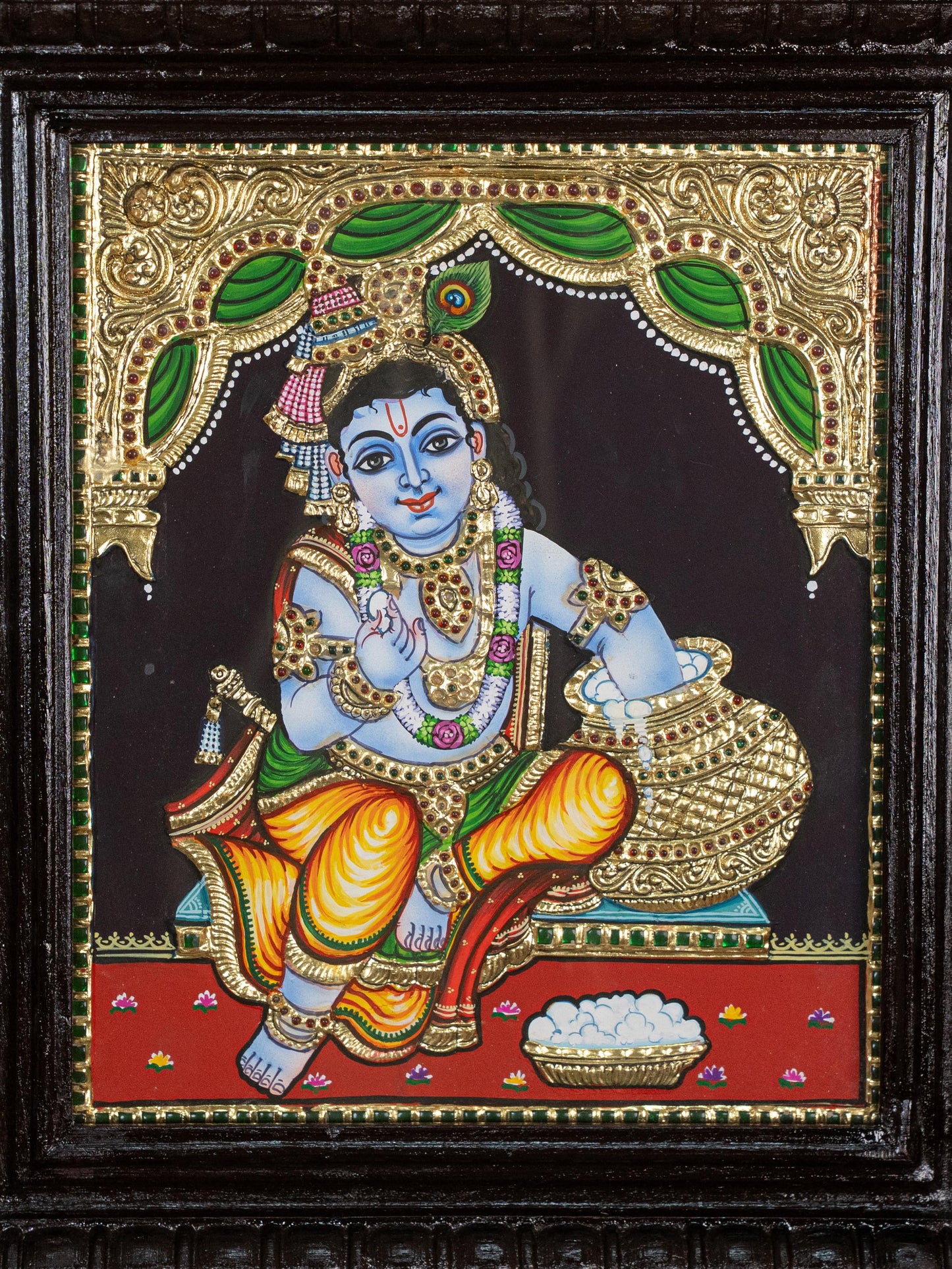Tanjore Painting - Butter Krishna - Flat (Gold Foil) - 12x10 inch - WL5234