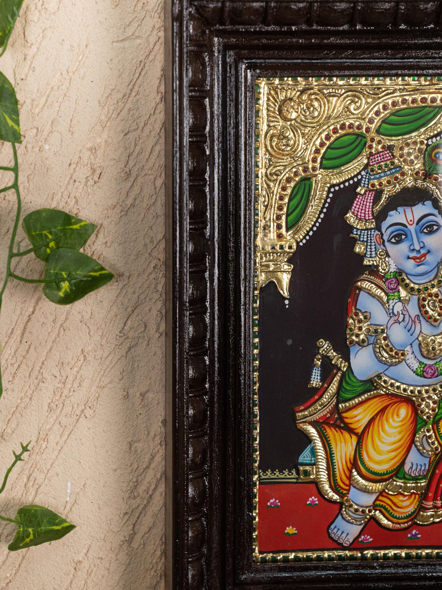 Tanjore Painting - Butter Krishna - Flat (Gold Foil) - 12x10 inch - WL5234