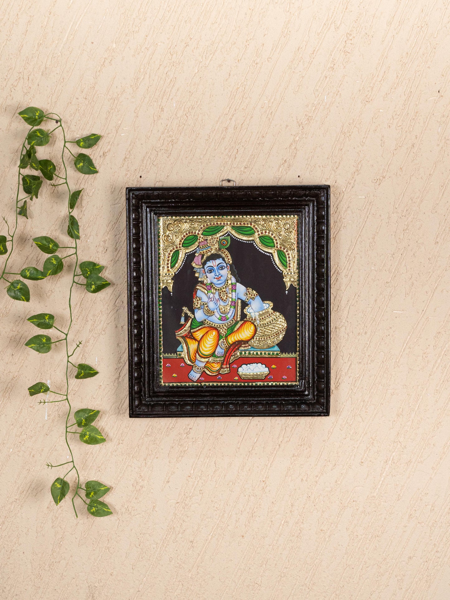 Tanjore Painting - Butter Krishna - Flat (Gold Foil) - 12x10 inch - WL5234