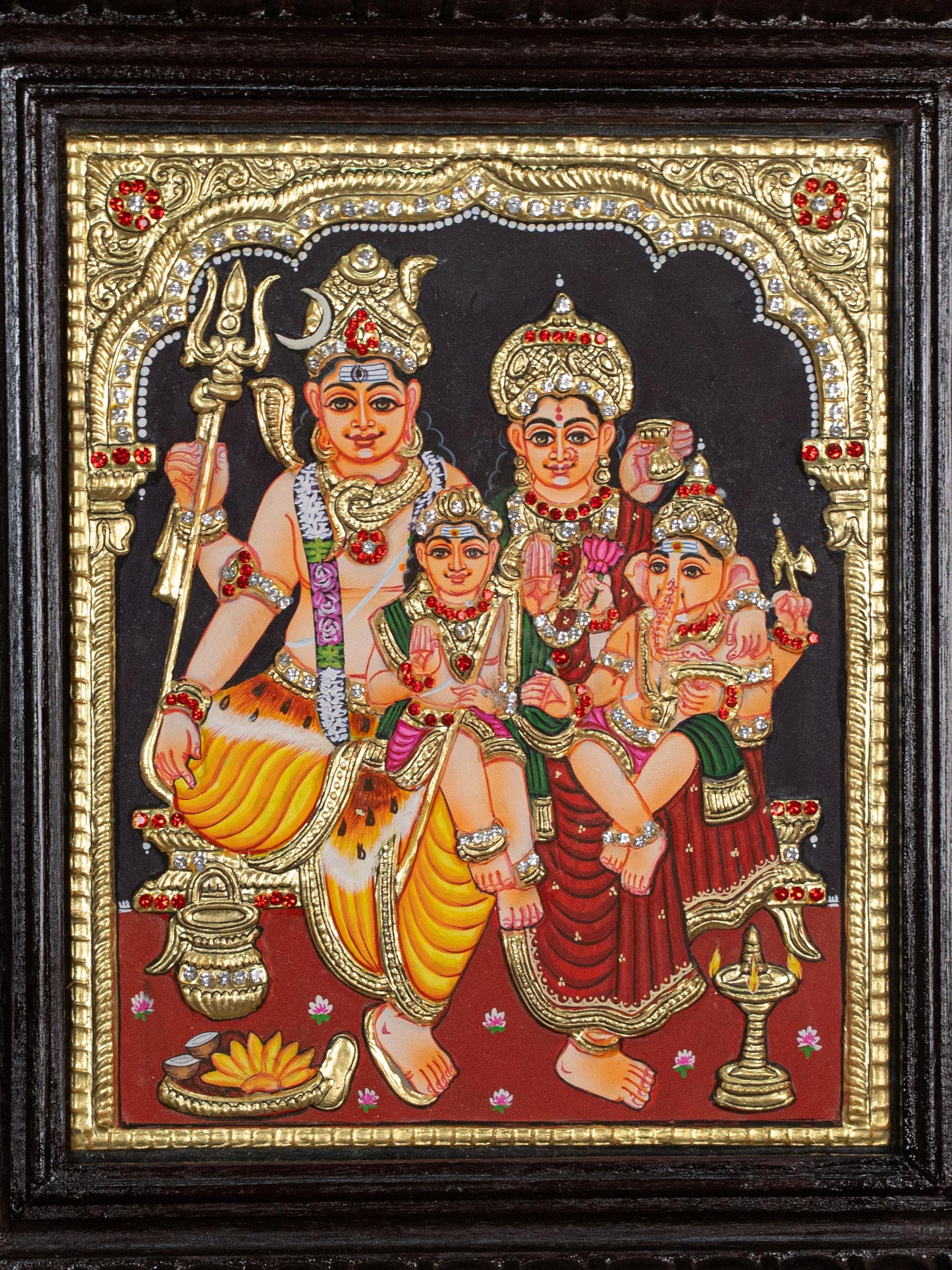 Tanjore Painting - Shiv Parivar - Semi Embossed - 12x10 inch - WL5235