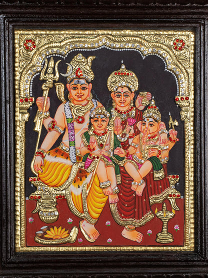 Tanjore Painting - Shiv Parivar - Semi Embossed - 12x10 inch - WL5235
