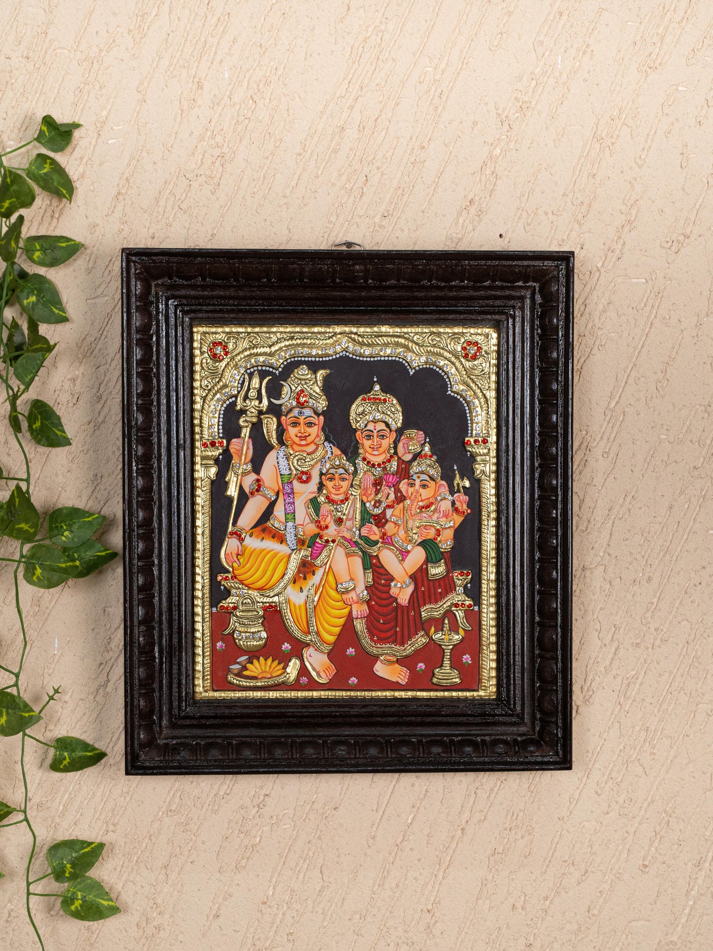 Tanjore Painting - Shiv Parivar - Semi Embossed - 12x10 inch - WL5235