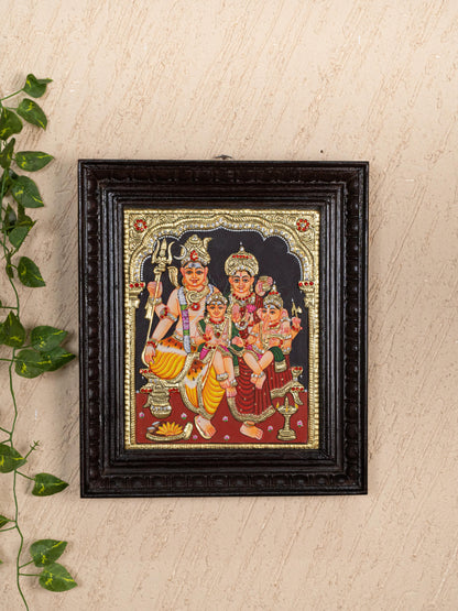 Tanjore Painting - Shiv Parivar - Semi Embossed - 12x10 inch - WL5235