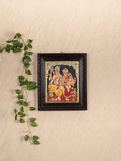 Tanjore Painting - Shiv Parivar - Semi Embossed - 12x10 inch - WL5235