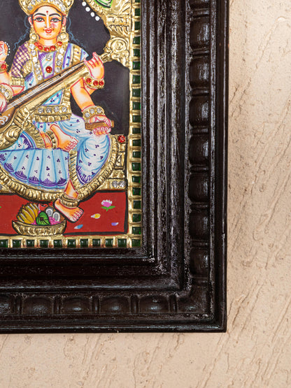 Tanjore Painting - Lakshmi-Ganesha-Saraswathi - Semi Embossed - 12x10 inch - WL5237