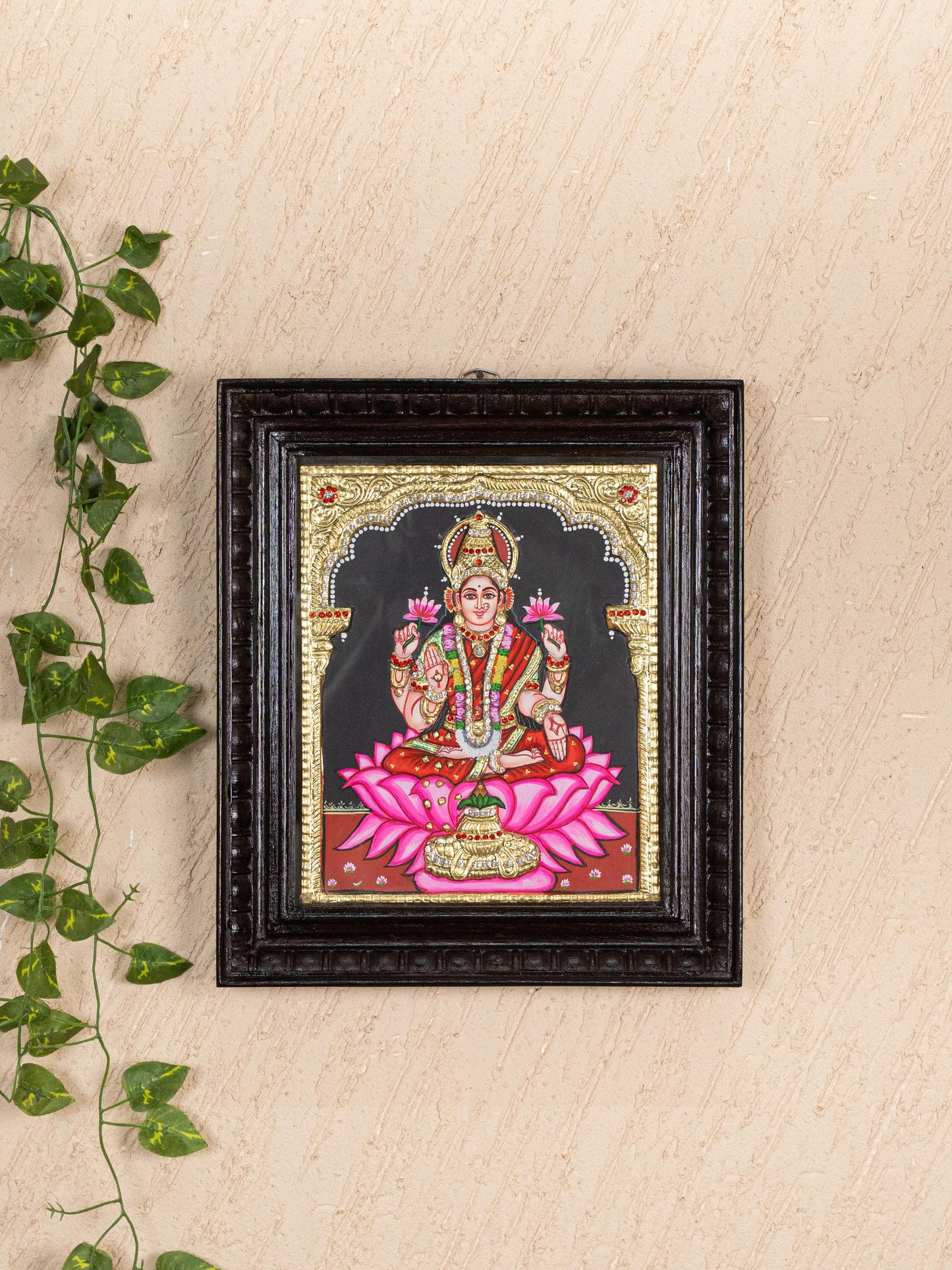 Tanjore Painting - Lakshmi on Lotus - Semi Embossed - 12x10 inch - WL5238