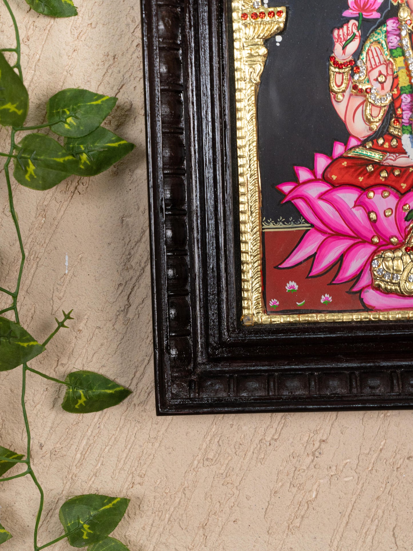 Tanjore Painting - Lakshmi on Lotus - Semi Embossed - 12x10 inch - WL5238