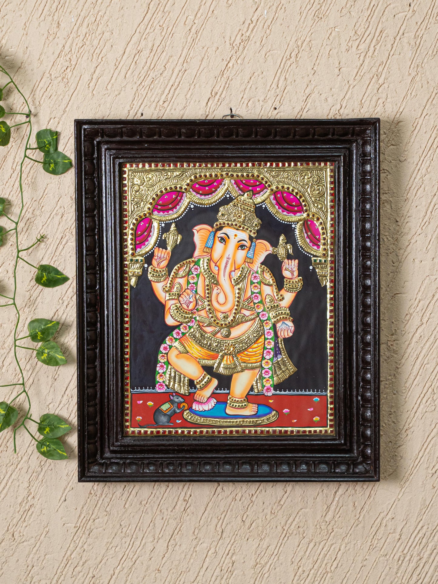 Tanjore Painting - Standing Ganesha - Flat (Gold foil) - 15x12 inch - WL5240