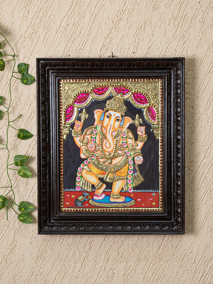 Tanjore Painting - Standing Ganesha - Flat (Gold foil) - 15x12 inch - WL5240