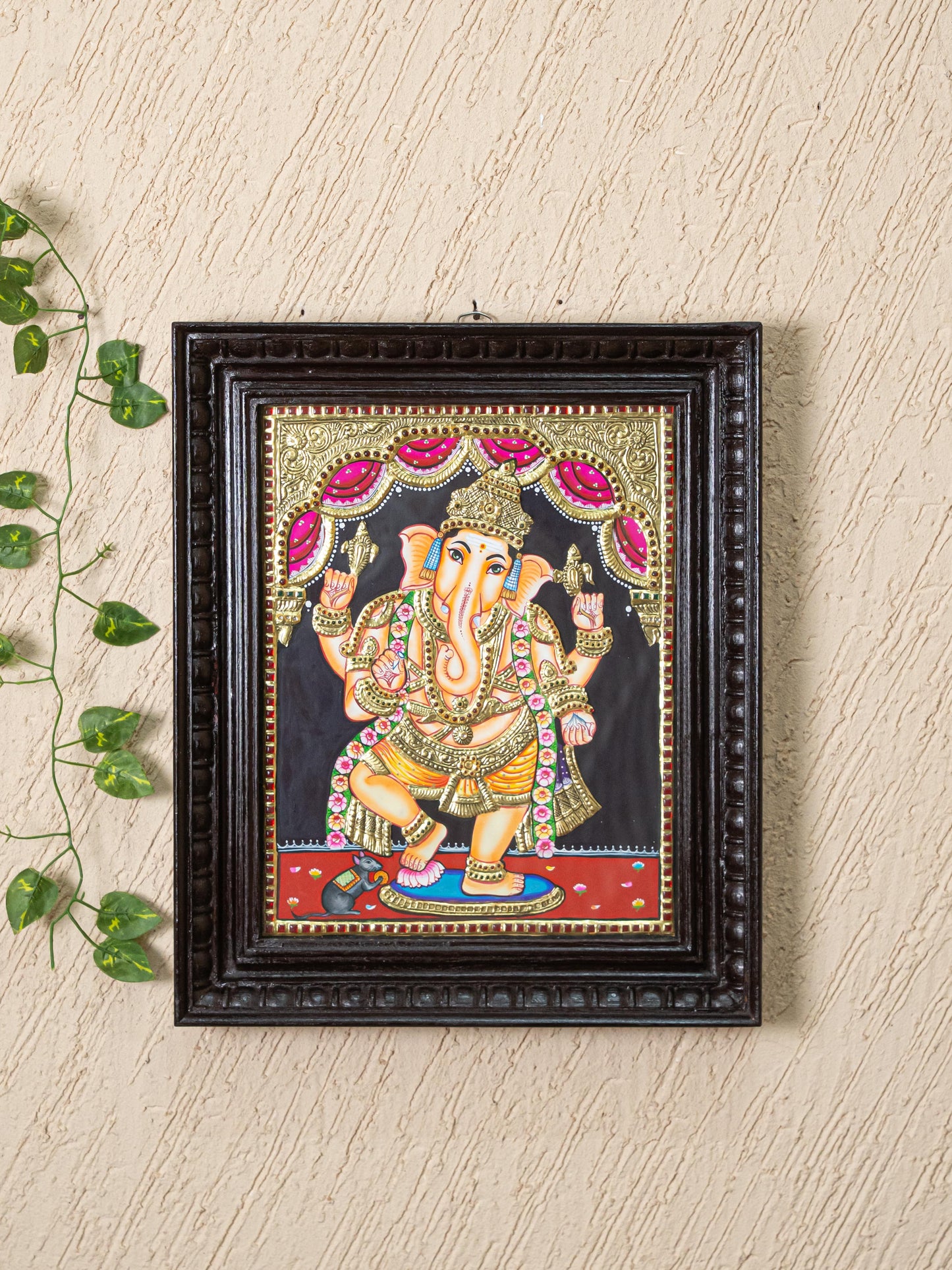 Tanjore Painting - Standing Ganesha - Flat (Gold foil) - 15x12 inch - WL5240