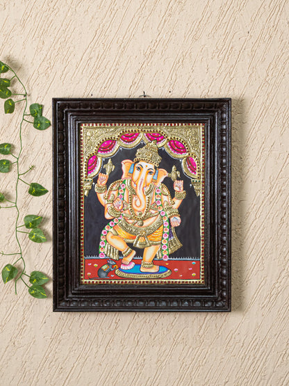 Tanjore Painting - Standing Ganesha - Flat (Gold foil) - 15x12 inch - WL5240