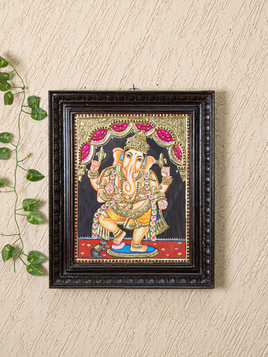 Tanjore Painting - Standing Ganesha - Flat (Gold foil) - 15x12 inch - WL5240