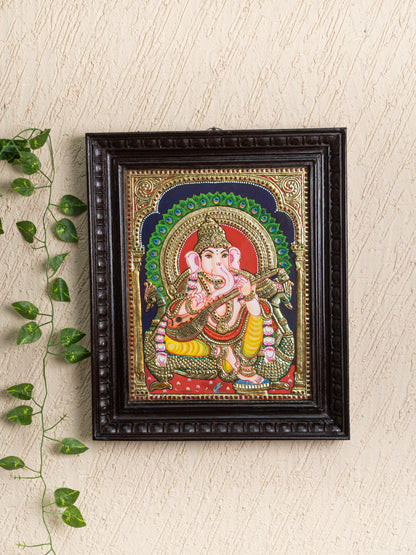 Tanjore Painting Peacock Ganesha - Flat (Gold foil) - 15x12 inch - WL5241