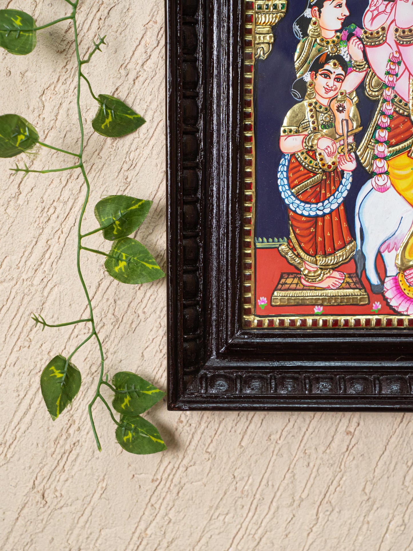 Tanjore Painting - Krishna with Gopikas - Flat (Gold Foil) - 15x12 inch - WL5243